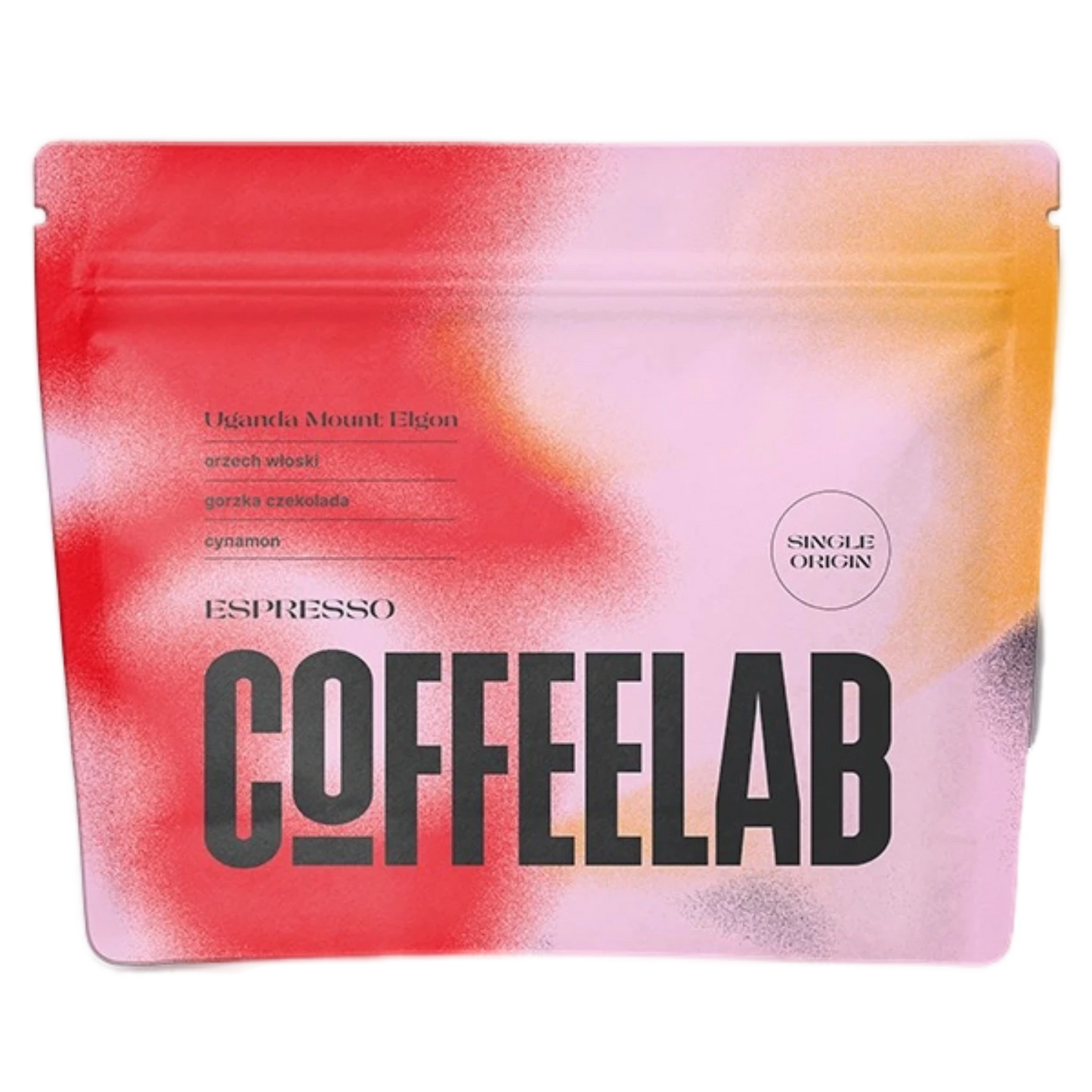 COFFEELAB Uganda Mount Elgon packaging with colorful gradient background