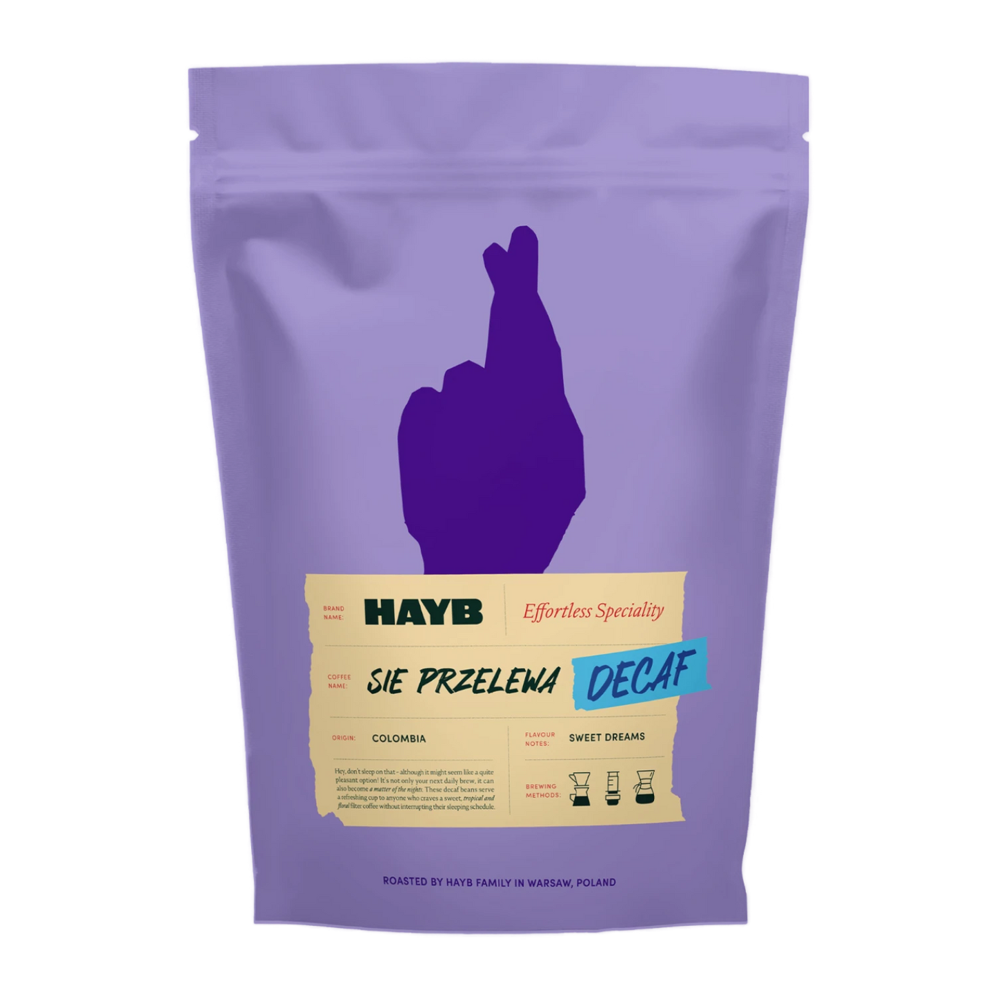 Specialty coffee beans – HAYB Sie Przelewa Decaf – front of packaging