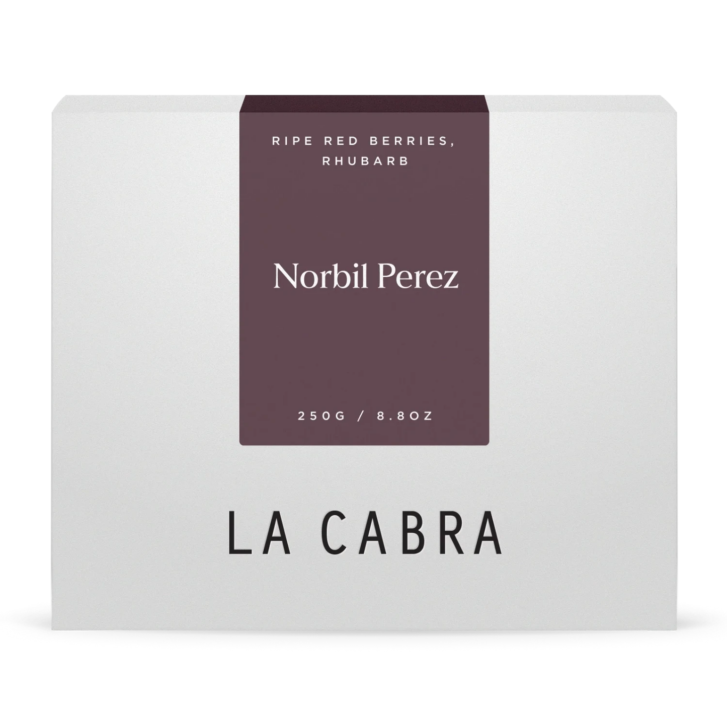 La Cabra "Norbil Perez" kaffeförpackning med vit bakgrund och brun etikett.