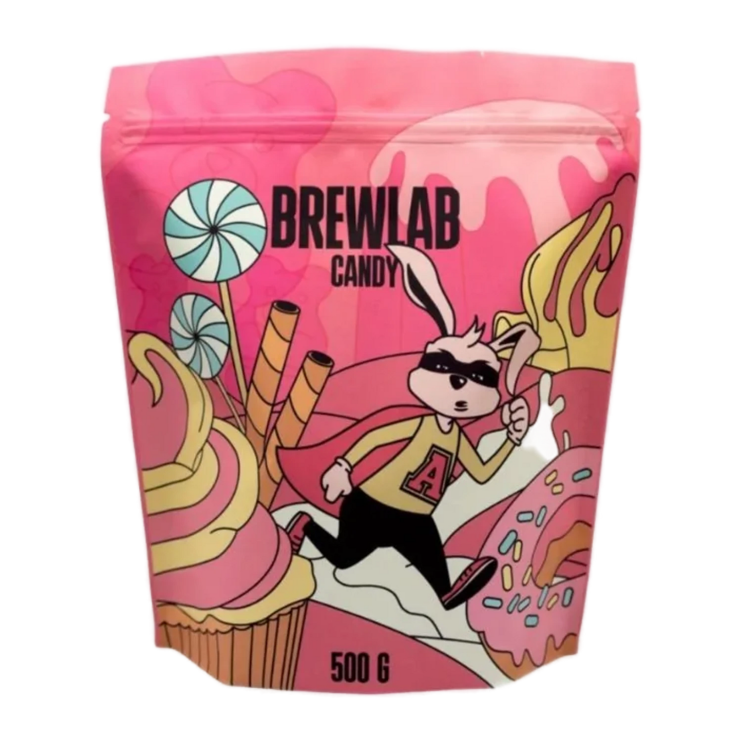 Färgglad CoffeeLab-påse ”Brewlab Candy Filter” med en tecknad vit kanin.