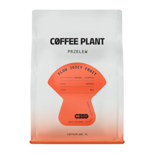 Vit Coffee Plant-påse Flow Juicy Fruit bryggkaffe med stor orange timglas-etikett