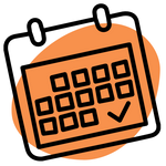 Calendar icon on the orange blob background