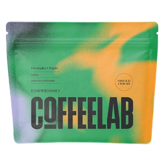COFFEELAB Brazil Origin packaging with colorful gradient background