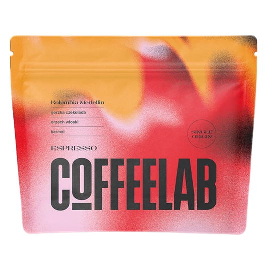 COFFEELAB Columbia Medellin packaging with colorful gradient background