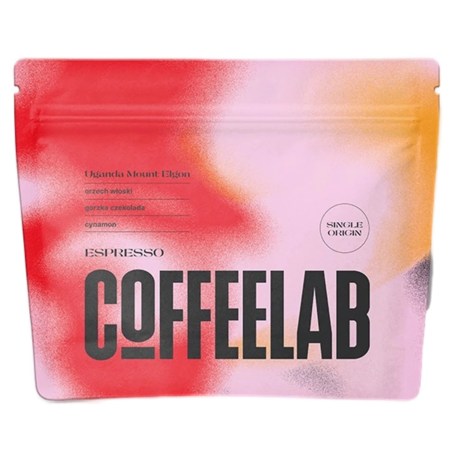 COFFEELAB Uganda Mount Elgon packaging with colorful gradient background