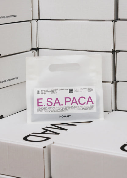 Nomad Coffee E.SA.PACA Salvador coffee bag on boxes