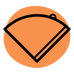A minimalist black line drawing of a coffee filter, centered on a solid orange circular background.