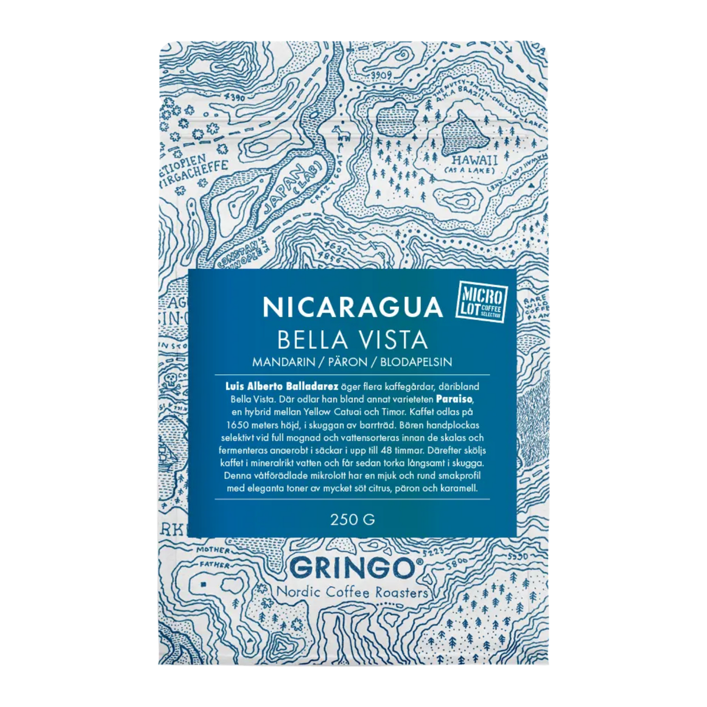 Nicaragua Bella Vista kaffe 250g med smaknoter av mandarin och päron.
