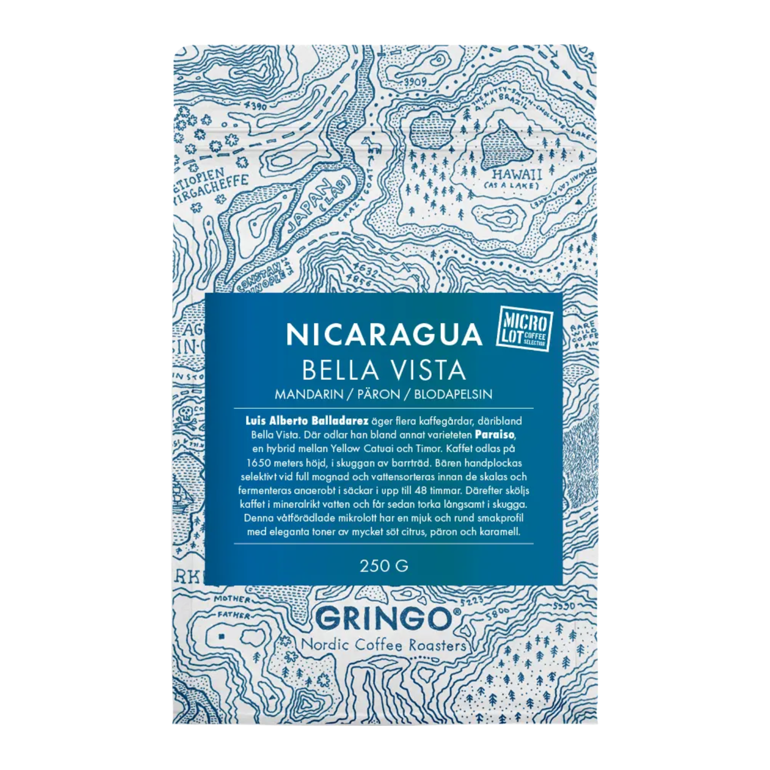 Nicaragua Bella Vista kaffe 250g med smaknoter av mandarin och päron.