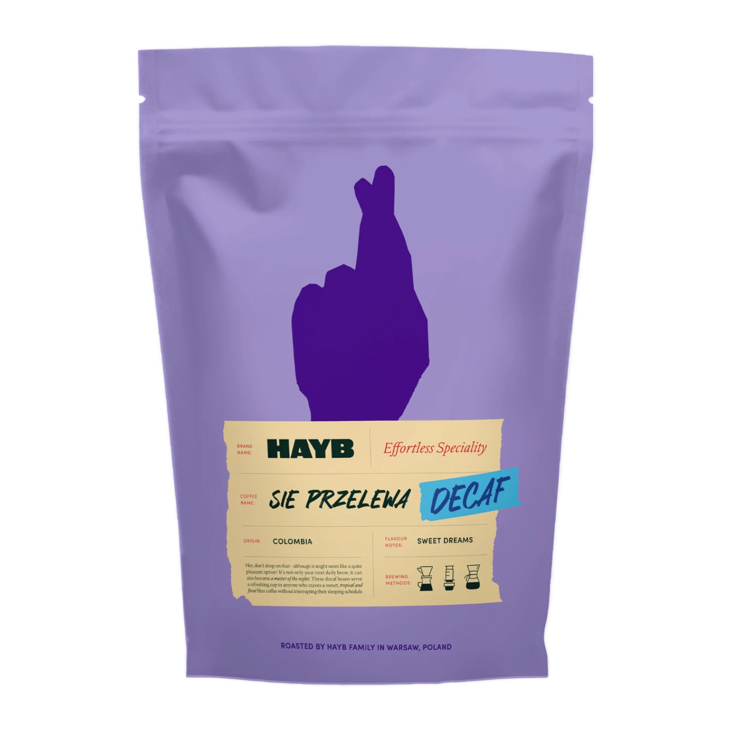 Specialty coffee beans – HAYB Sie Przelewa Decaf – front of packaging