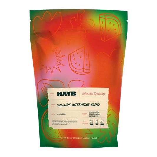 Hayb  Chillwave Watermelon Blend coffee blend packaging with colorful design and text