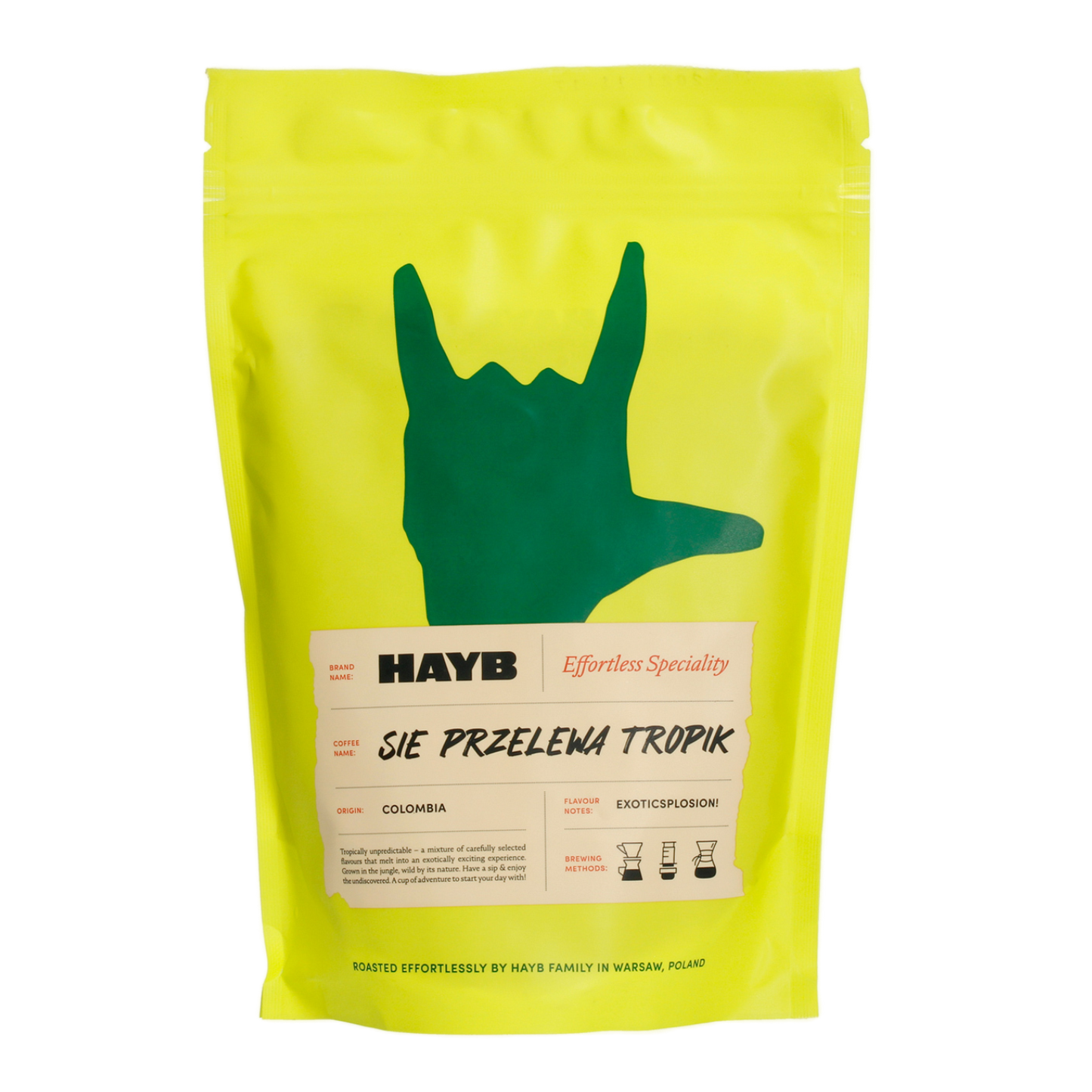 Specialty coffee beans – HAYB Sie Przelewa Tropik, 250g – front of packaging