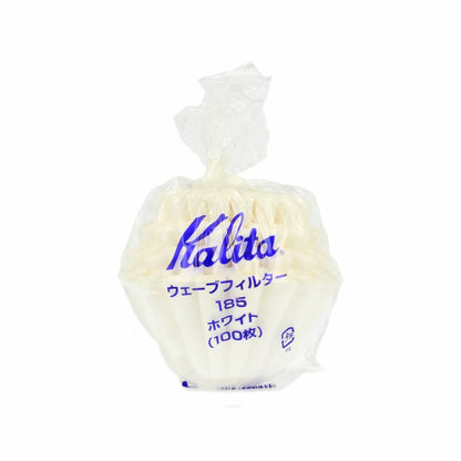 Förpackad filterprodukt med 'Kalita 185' varumärke på vit bakgrund.