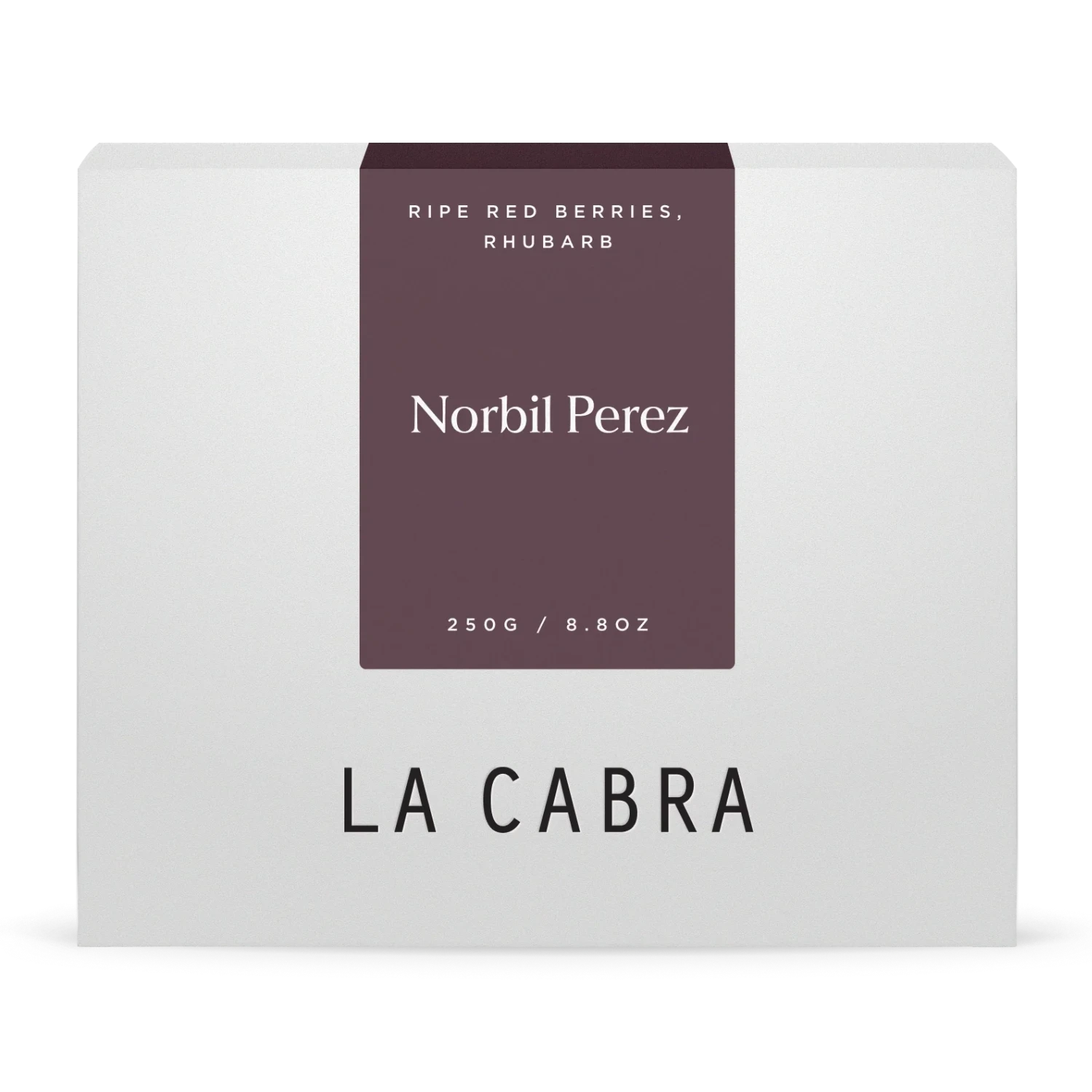 La Cabra "Norbil Perez" kaffeförpackning med vit bakgrund och brun etikett.