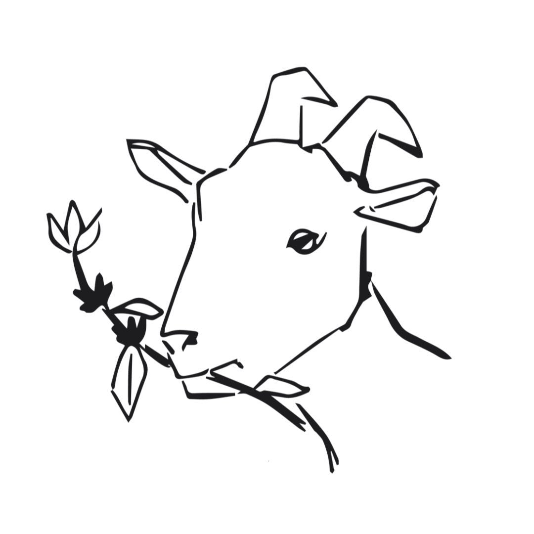 La Cabra black on white logo of a goat eating a flower