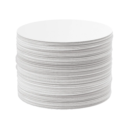Large stack of 350 white AeroPress replacement paper micro-filters.