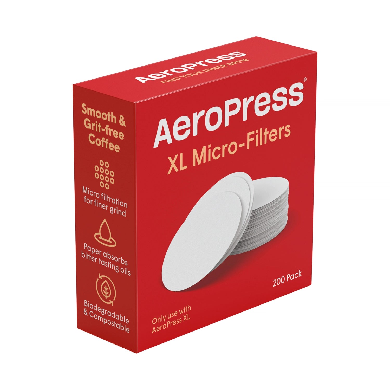 Box of AeroPress XL paper filters, 200 pack