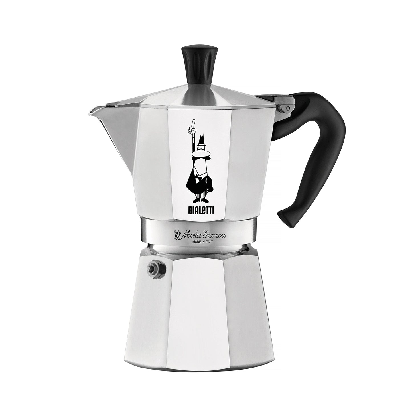 Bialetti Moka Express stovetop coffee maker (4-6 cup) on a white background
