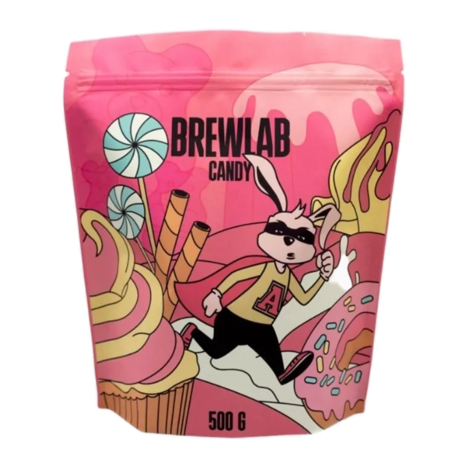 Färgglad CoffeeLab-påse ”Brewlab Candy Filter” med en tecknad vit kanin.