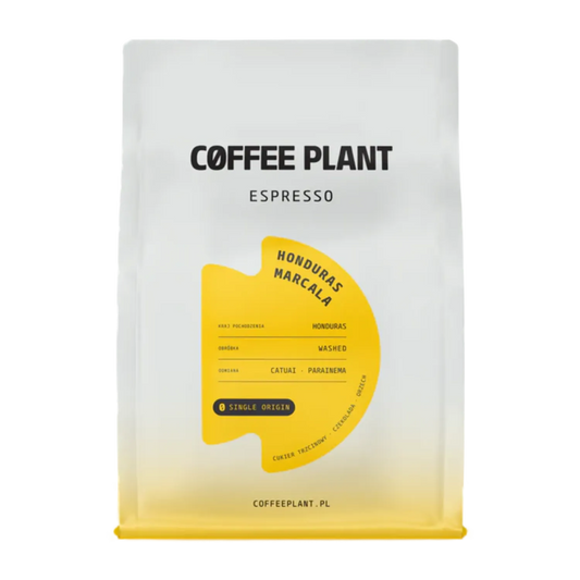 Vit Coffee Plant-påse Honduras Marcala Espresso med stor gul etikett