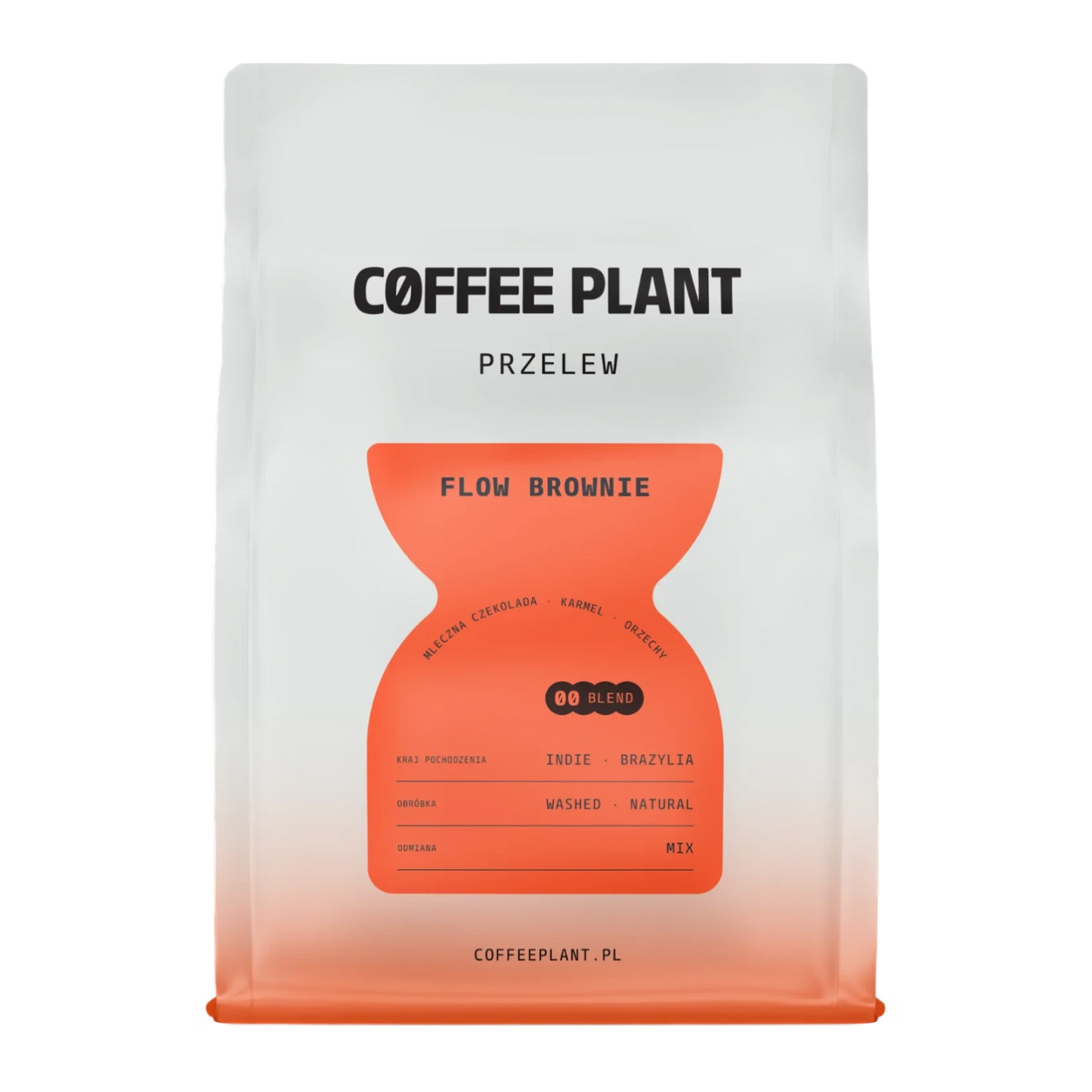 White Coffee Plant bag Flow Brownie Filter coffee with large orange label