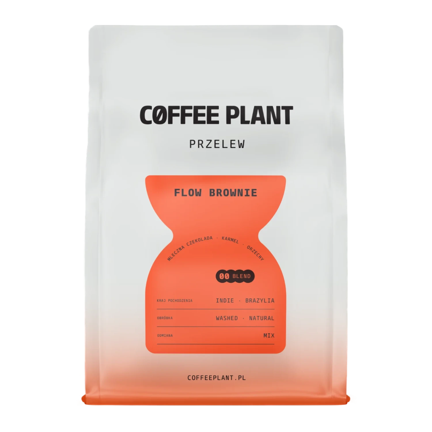 White Coffee Plant bag Flow Brownie Filter coffee with large orange label