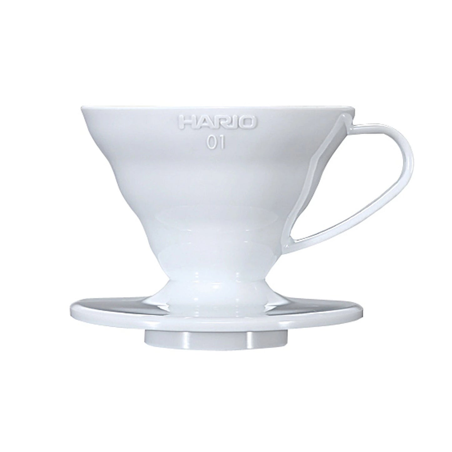 Hario V60-01 white plastic dripper on a white background