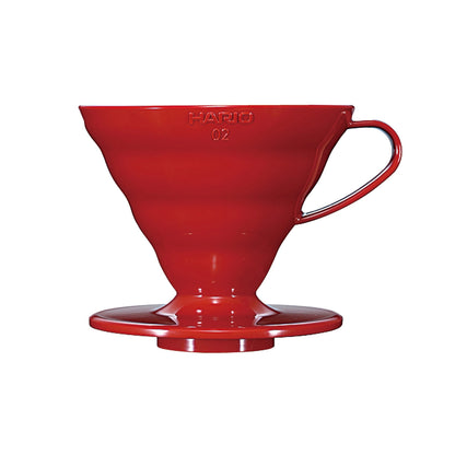 Hario V60-02 Red plastic dripper on white background
