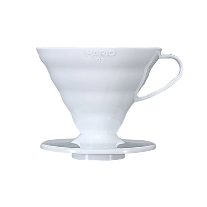 Hario V60-02 White plastic dripper on white background