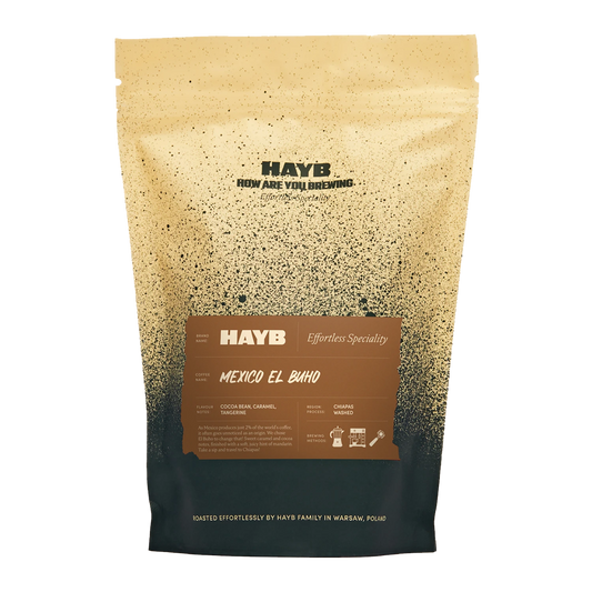 Kaffepåse med HAYB "Mexico El Buho"-design på vit bakgrund