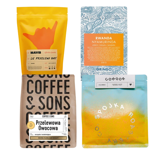 Collection of coffee bags from different brands on a white background