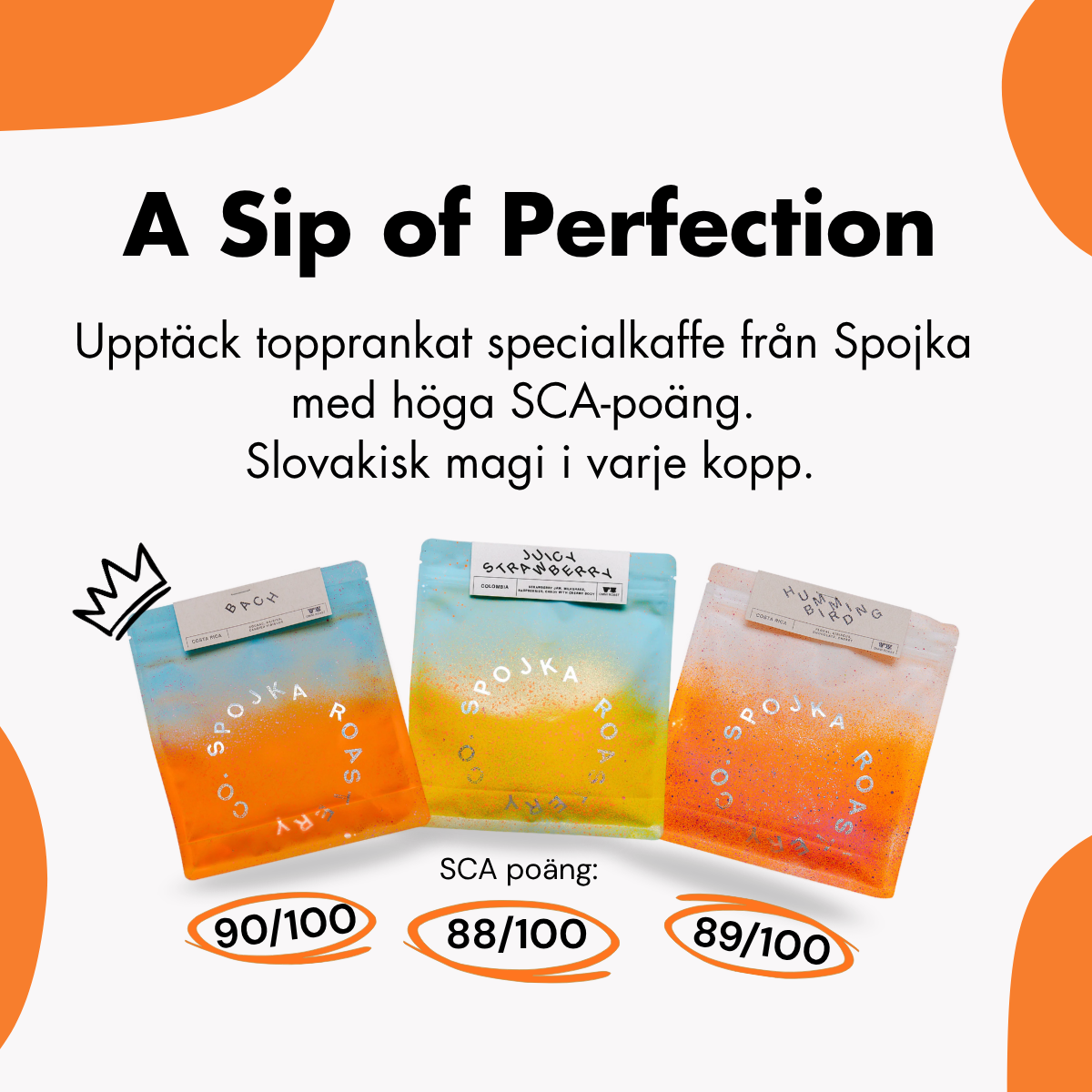 Spojka Roastery specialkaffe: Bach, Humming Bird och Last Piece of Cake med höga SCA-poäng.