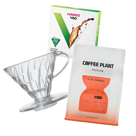 Plastic transparent Hario Dripper size 2, COFFEE PLANT Flow Brownie coffee bag and Hario paper filters