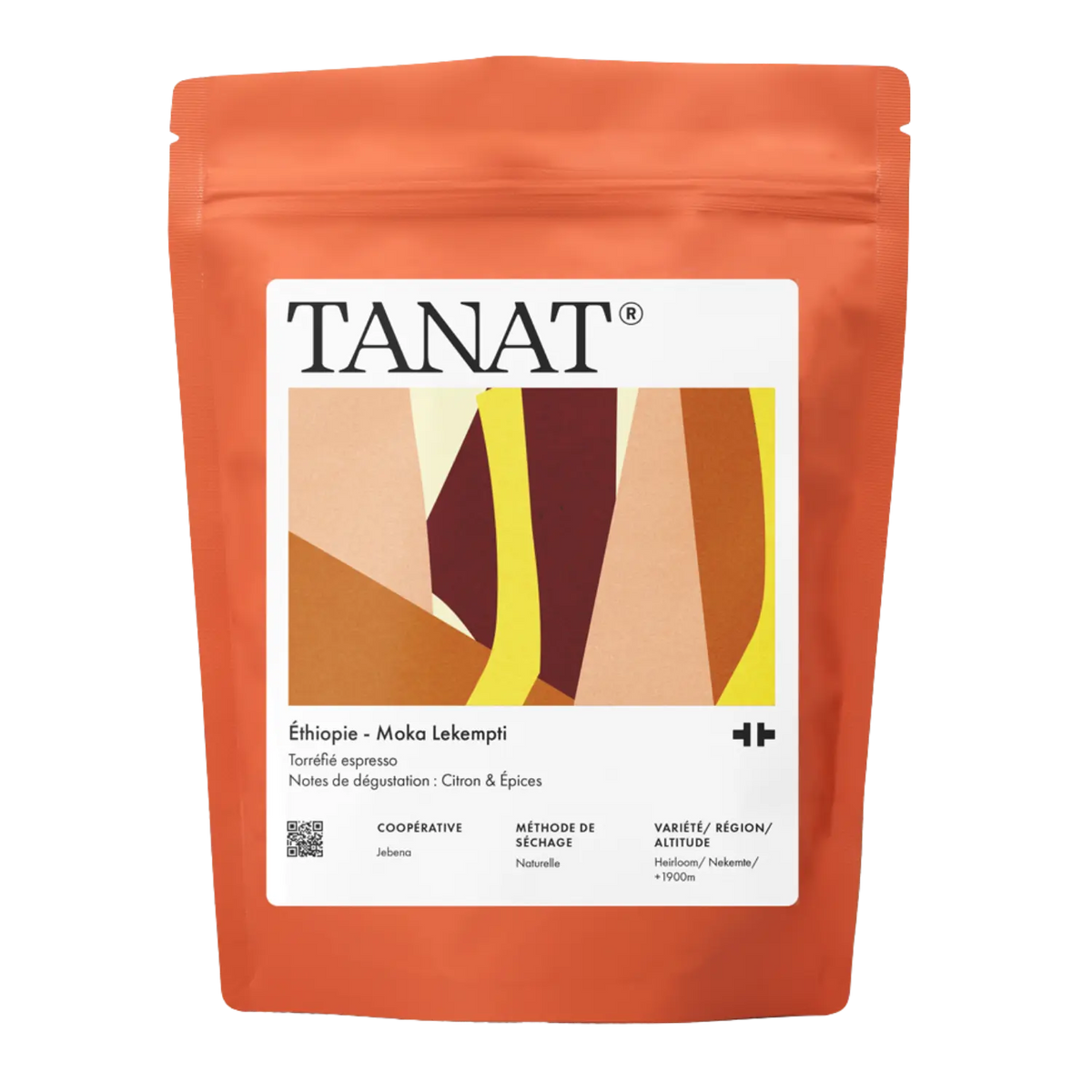 A stand-up pouch of TANAT Ethiopia - Moka Lekempti coffee on a plain white background.