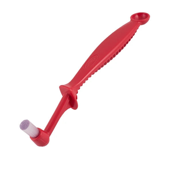 Urnex red espresso group head cleaning brush on a white background