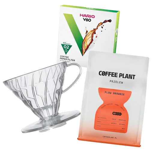 Plastic transparent Hario Dripper size 2, COFFEE PLANT Flow Brownie coffee bag and Hario paper filters